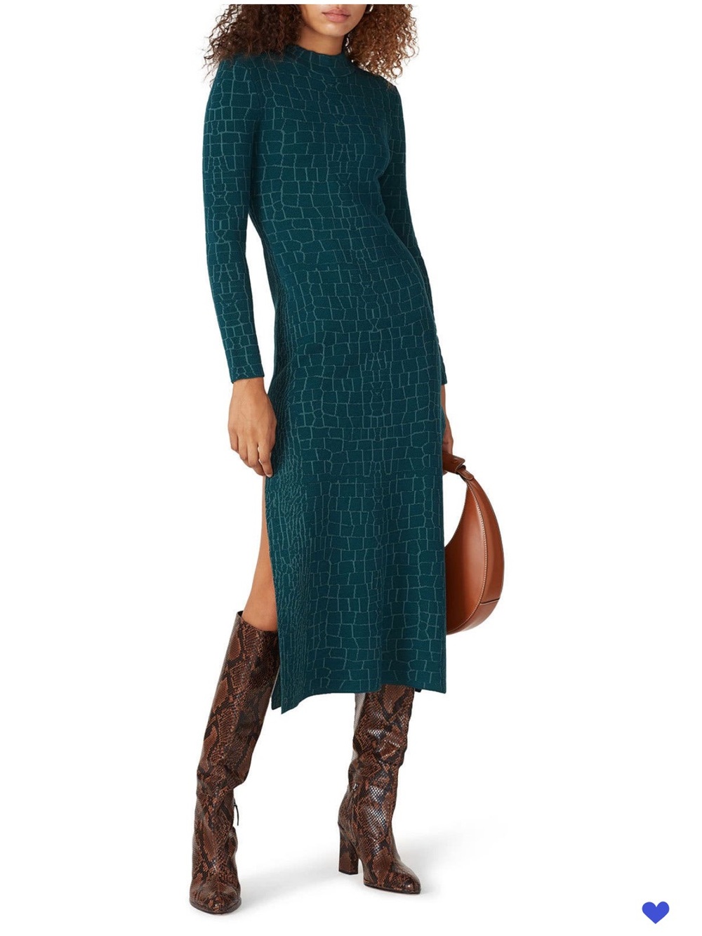 STAUD Teal Long-Sleeve Maxi Dress with Side Slit